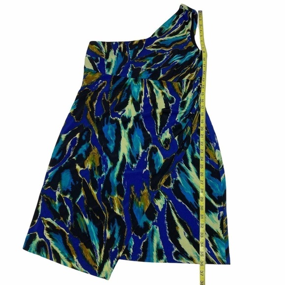 Abs Silver Label One Shoulder Multicolored Aztec Print Mini Sheath Dress - Picture 6 of 12